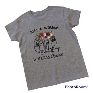 Love Camping Painted Graphic T-shirt Gray Floral S